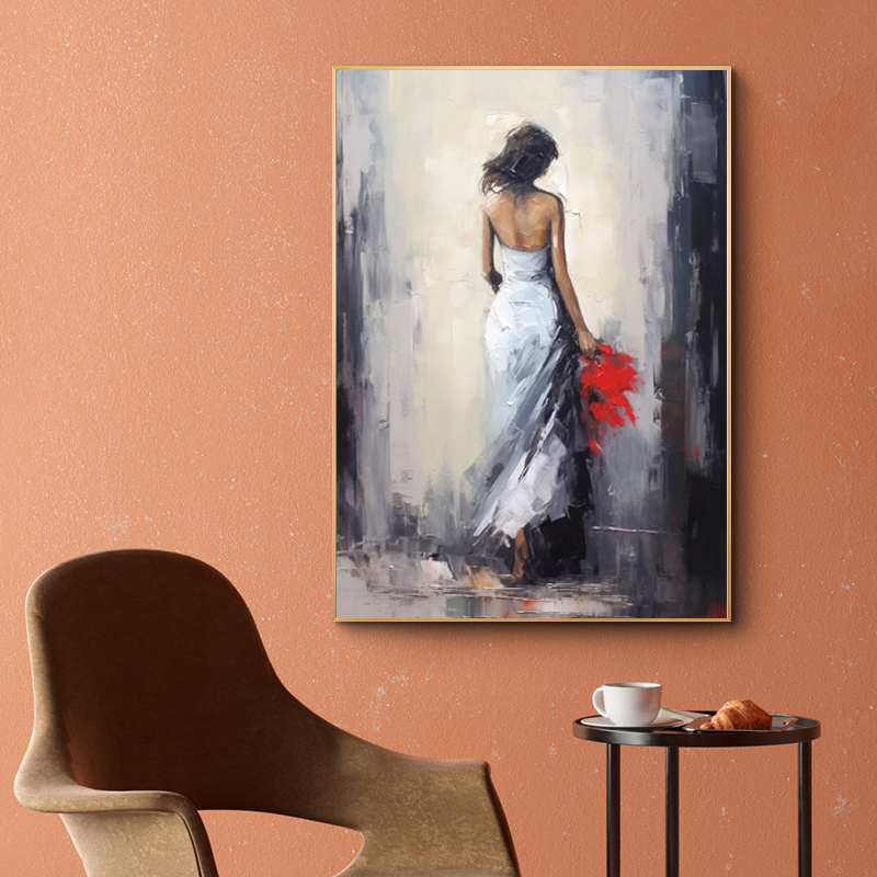 Oil Painting Handmade Hand Painted Wall Art Woman In A White Dress Home Decoration Decor Rolled Canvas No Frame Unstretched - Image 3