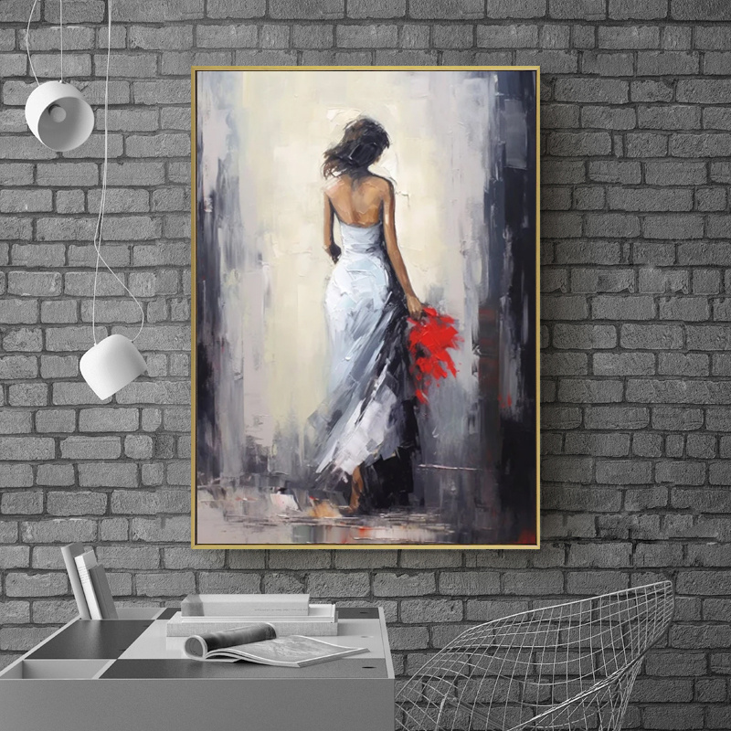 Oil Painting Handmade Hand Painted Wall Art Woman In A White Dress Home Decoration Decor Rolled Canvas No Frame Unstretched - Image 4