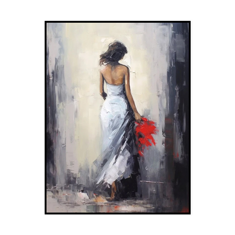 Oil Painting Handmade Hand Painted Wall Art Woman In A White Dress Home Decoration Decor Rolled Canvas No Frame Unstretched - Image 5