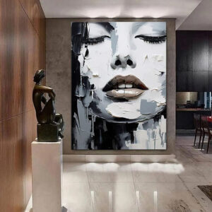 Handmade Oil Painting Canvas Wall Art Decoration Black And White Knife Painting Modern Abstract Portrait Of Women For Home Decor Rolled Frameless Unstretched Painting