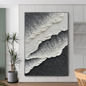 3D Texture Sea Wave Scenery Abstract Landscape Design Oil Painting Internet Celebrity Style Black And White Waves Wall Art Picture Hand-Painted Canvas Hot Selling For Living Room Decor