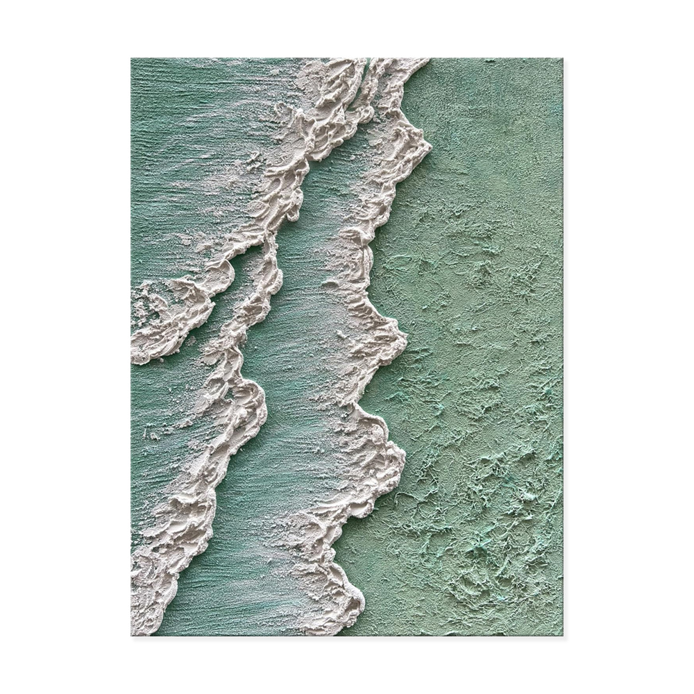 Ocean Waves Abstract Textured Thick Oil Painting Hand Painted Green And White Cream Style Texture Canvas Art Wabi Sabi Painting Waves Art Decor - Image 5