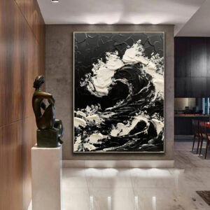 Large Size Contemporary Hand-painted Black White Sea Waves Abstract Picture Textured Oil Paintings On Canvas Bedroom Home Decoration Unframed