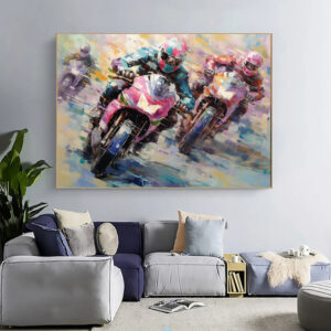 Handmade Oil Painting Canvas Wall Art Decoration Motorcycle Biker Sports Picture For Boy Girl Club Decoration Gifts Decor No Framed