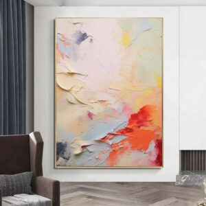 Coral Red White Yellow Handmade Oil Painting Canvas Wall Art Decoration Hand Painted Modern Colorful Abstract Acrylic Artwork For Living Room Home Decor Unframed Paintings