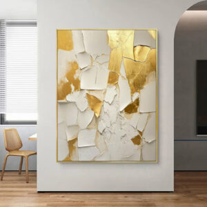 Golden And White Texture Painting Handmade Oil Painting Abstract On Canvas  Medieval Minimalist Wall Art For Living Room Home Decor