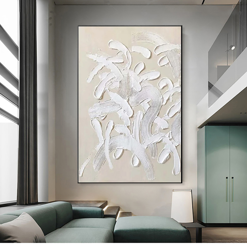 Handmade Oil Painting White Design Thick Acrylic Wall Art Decoration Abstract Knife Artwork For Home Wedding Room Decor Rolled Frameless Unstretched Painting - Image 2