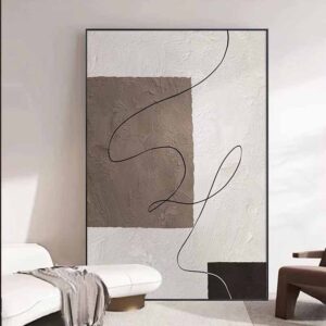 Hand-Painted Oil Painting Canvas Wall Art Decoration Minimalist Lines Brown Beige Texture Abstract For Home Living Room Decor Rolled Frameless Unstretched Painting