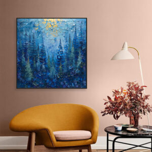 Blue Mysterious Forest Tree Art Painting Large Vintage Abstract Natural Landscape Blue Oil Painting Living Room Home Decor