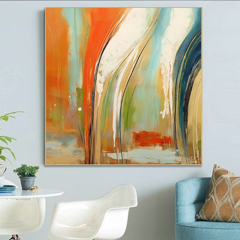 Handmade Oil Painting Canvas Wall Art Decoration Modern Orange Abstract Square Home Dining Room Bedroom Decor Rolled Frameless Unstretched Painting - Image 2