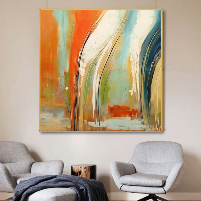 Handmade Oil Painting Canvas Wall Art Decoration Modern Orange Abstract Square Home Dining Room Bedroom Decor Rolled Frameless Unstretched Painting - Image 3