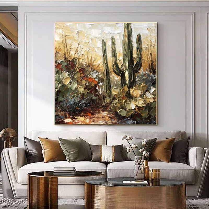 Handmade Oil Painting Canvas Wall Art Decoration Palette Knife Thick Oil Flower Cactusfor Home Dining Room Decor Rolled Frameless Unstretched Painting - Image 2