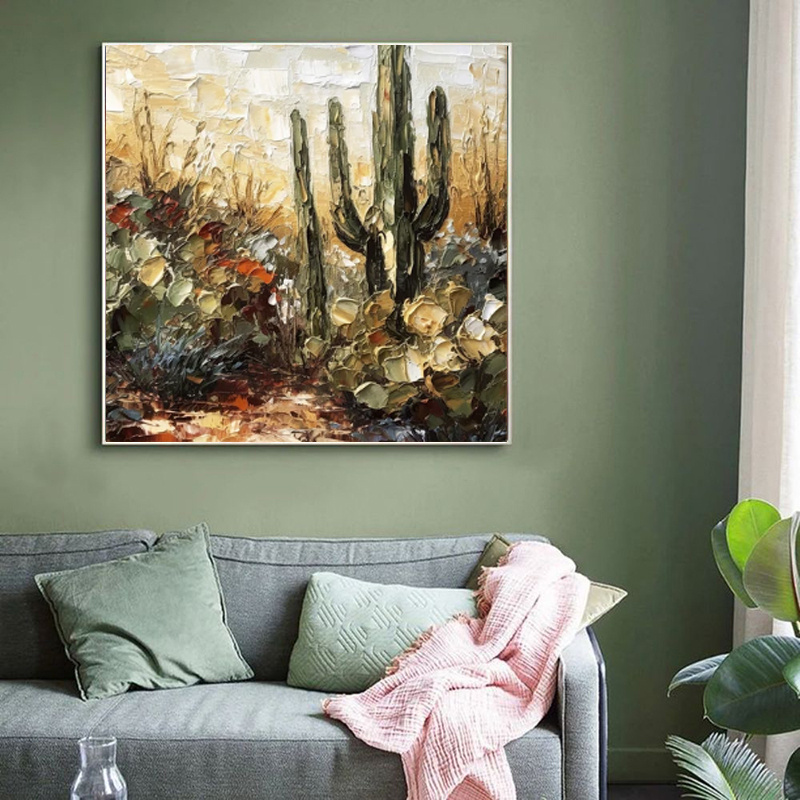 Handmade Oil Painting Canvas Wall Art Decoration Palette Knife Thick Oil Flower Cactusfor Home Dining Room Decor Rolled Frameless Unstretched Painting - Image 3