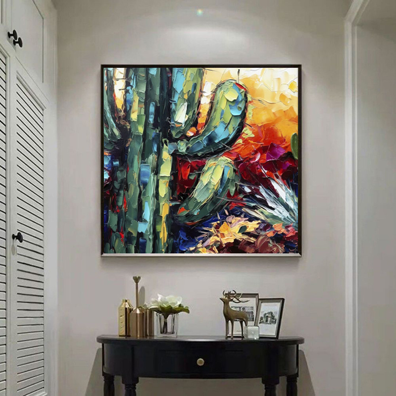 Handmade Oil Painting Canvas Wall Art Decoration Palette Knife Thick Oil Flower Cactusfor Home Dining Room Decor Rolled Frameless Unstretched Painting - Image 4