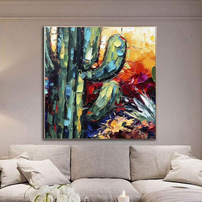 Handmade Oil Painting Canvas Wall Art Decoration Palette Knife Thick Oil Flower Cactusfor Home Dining Room Decor Rolled Frameless Unstretched Painting - Image 6