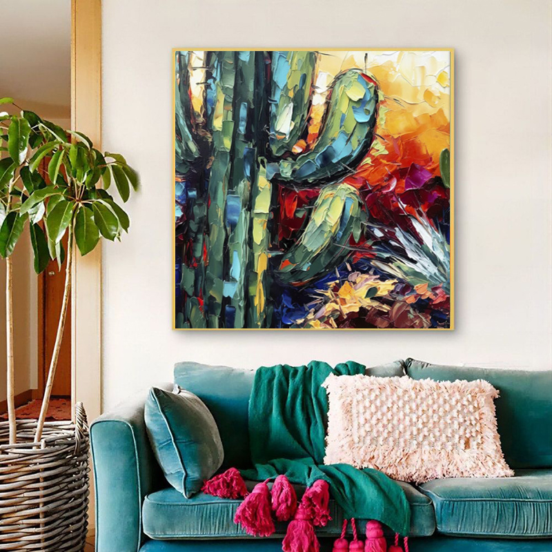 Handmade Oil Painting Canvas Wall Art Decoration Palette Knife Thick Oil Flower Cactusfor Home Dining Room Decor Rolled Frameless Unstretched Painting - Image 7
