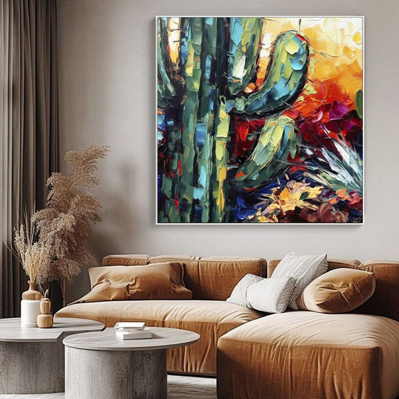 Handmade Oil Painting Canvas Wall Art Decoration Palette Knife Thick Oil Flower Cactusfor Home Dining Room Decor Rolled Frameless Unstretched Painting - Image 8