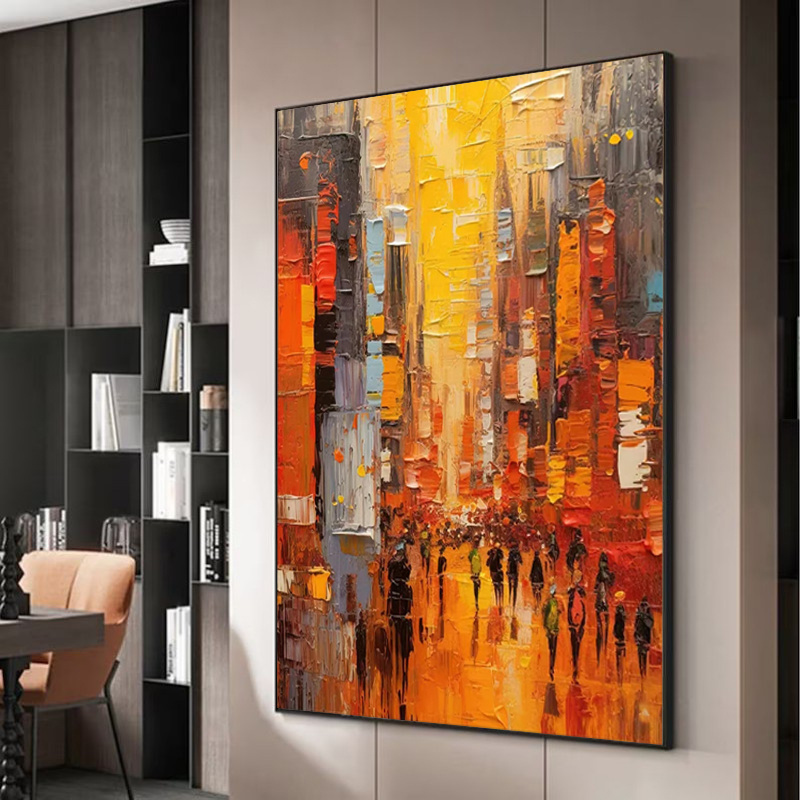 Modern Cityscape Hand Painted Minimal Art Acrylic Textured Abstract Painting Large Wall Art Pictures For Living Room Home Decor Bedroom - Image 2