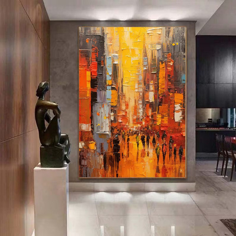 Modern Cityscape Hand Painted Minimal Art Acrylic Textured Abstract Painting Large Wall Art Pictures For Living Room Home Decor Bedroom - Image 3