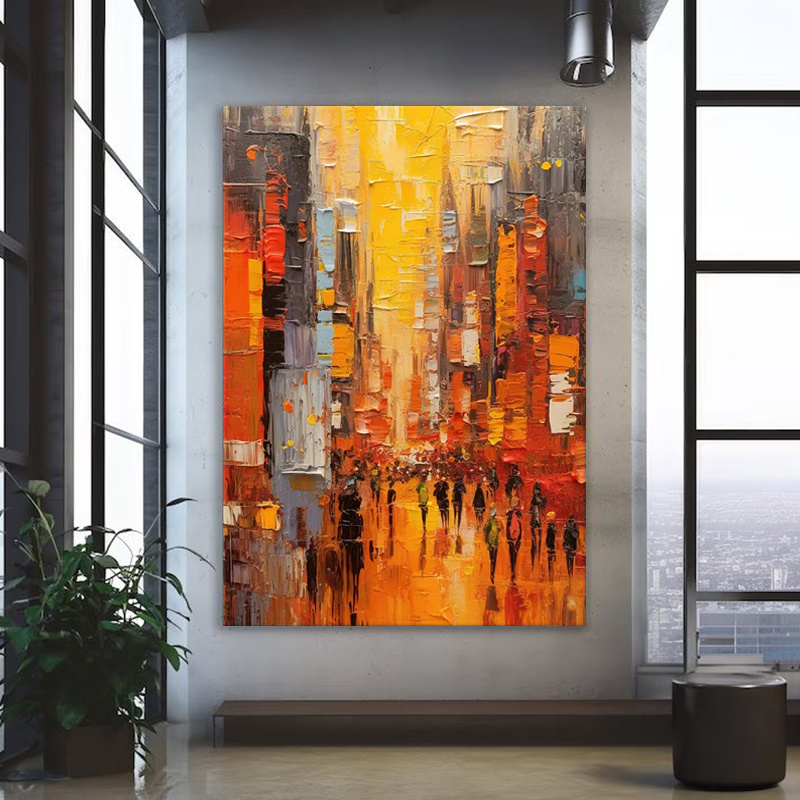 Modern Cityscape Hand Painted Minimal Art Acrylic Textured Abstract Painting Large Wall Art Pictures For Living Room Home Decor Bedroom - Image 4