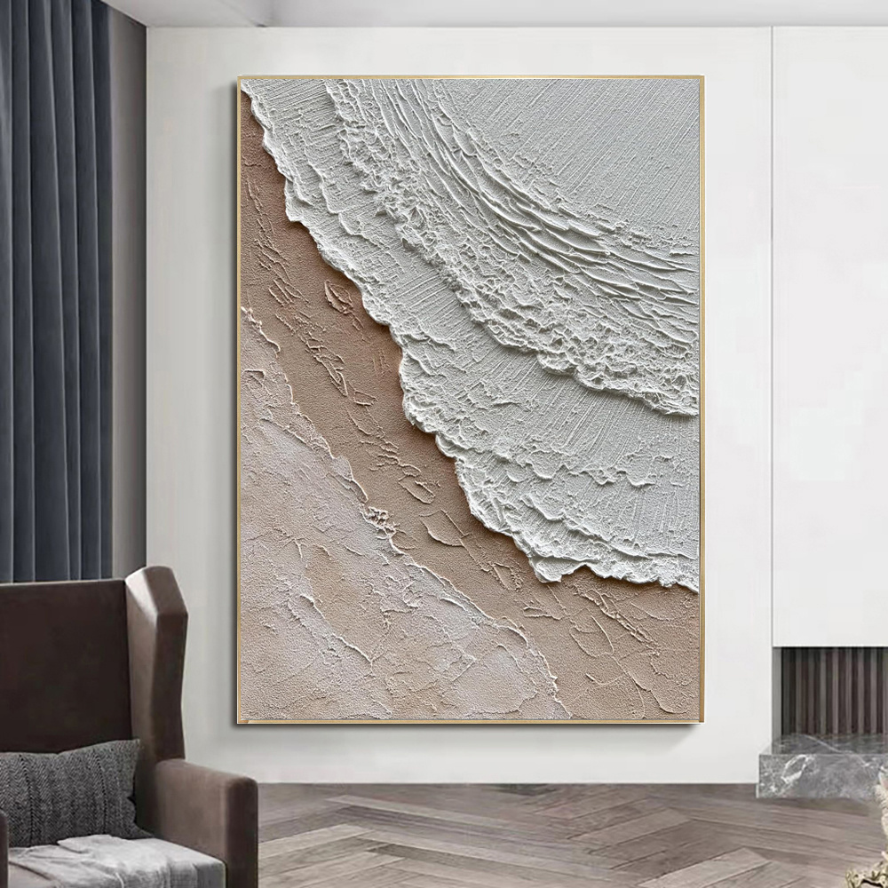 Modern Ocean Waves Abstract Hand-Painted Texture Oil Painting On Canvas Sea Wave Landscape Wabi-Sabi Style Wall Arts Decor Picture No Framed - Image 2