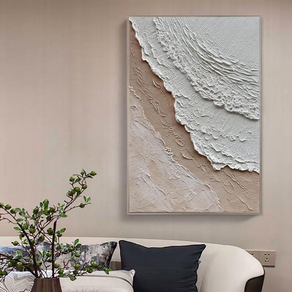 Modern Ocean Waves Abstract Hand-Painted Texture Oil Painting On Canvas Sea Wave Landscape Wabi-Sabi Style Wall Arts Decor Picture No Framed - Image 3