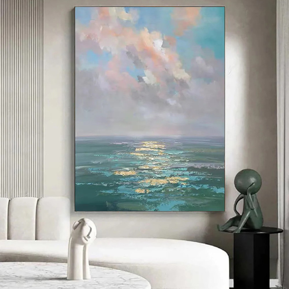 Handmade Oil Painting Canvas Wall Art Decoration Modern Abstract Ocean Landscape For Home Decor Rolled Frameless Unstretched Painting - Image 3