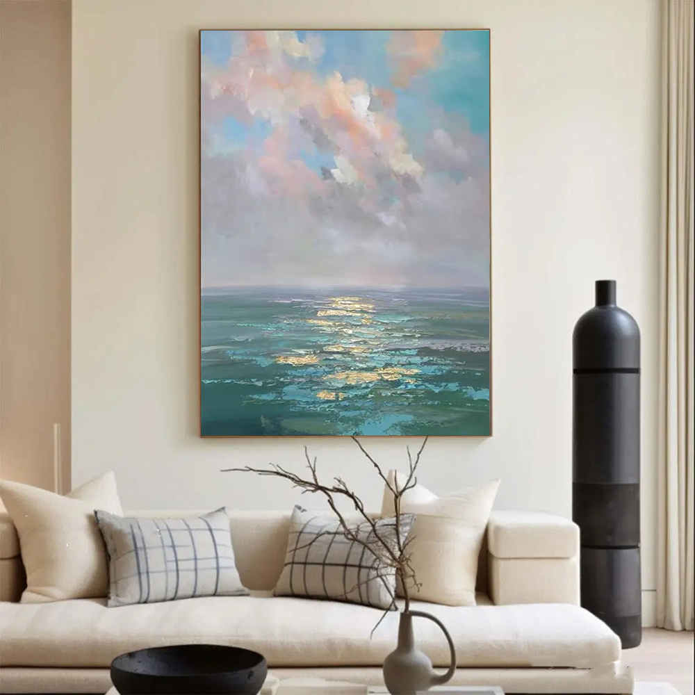 Handmade Oil Painting Canvas Wall Art Decoration Modern Abstract Ocean Landscape For Home Decor Rolled Frameless Unstretched Painting - Image 4
