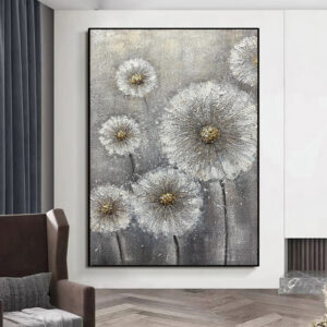 Real Handmade Texture White Flower Plant Grey Canvas Oil Paintings Large Wall Art Picture For Home Decor Painting Gift Artwork