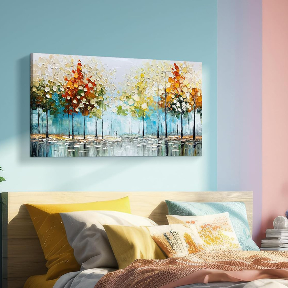 Large Handpainted Palette Knife Tree Oil Painting On Canvas Modern Abstract Landscape Art Poster Wall Pictures Home Decor - Image 2