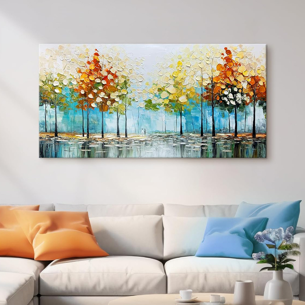 Large Handpainted Palette Knife Tree Oil Painting On Canvas Modern Abstract Landscape Art Poster Wall Pictures Home Decor - Image 4