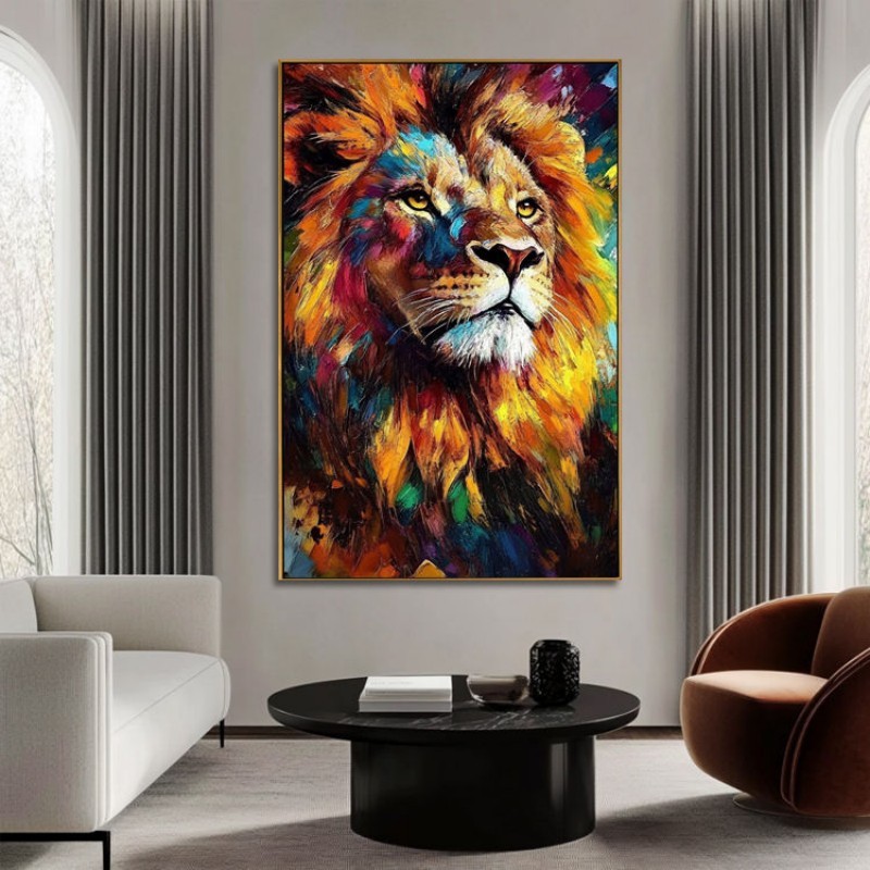 Abstract Animal Canvas Handmade Oil Painting Colorful Lion Painting Modern Stylish Animals Wall Art Home Living Room Decor - Image 4