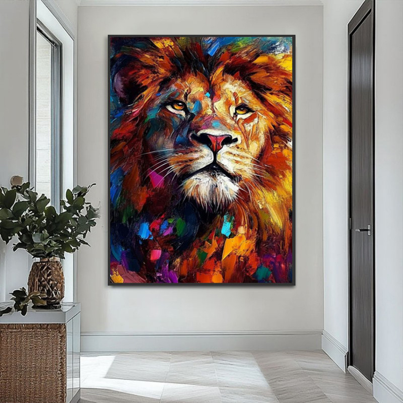 Abstract Animal Canvas Handmade Oil Painting Colorful Lion Painting Modern Stylish Animals Wall Art Home Living Room Decor - Image 5