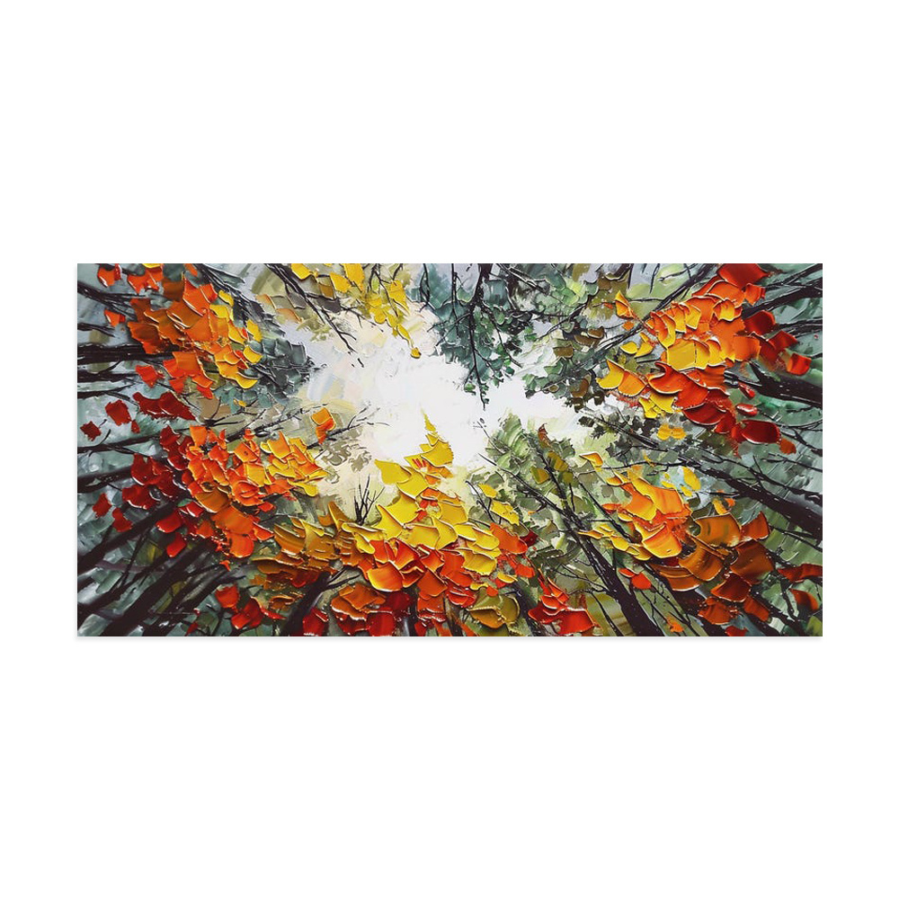 Modern Brich Treescape Landscape Canvas Artwork Handpainted Orange Forest Thick Oil Painting Natural Home Wall Decor - Image 7