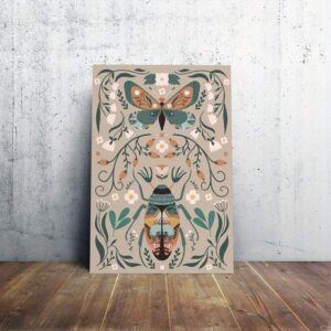 1pcs Modern Classic Wood Frame Canvas Wall Decor With Plant Flower & Butterfly Print, Girls Bedroom Wrap Canvas Painting, Animal Nature Digital Art, Realism Mid-Century Bohemian Collegiate Room Decor