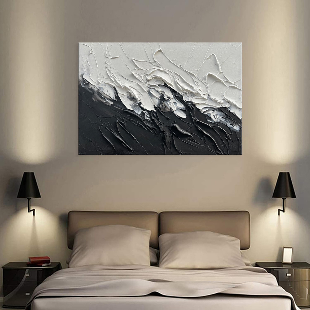 Simple Design Handmade Black And White Knife Thick Oil Painting On Canvas Abstract Wall Art Decor For Living Room Decor As Gifts - Image 2