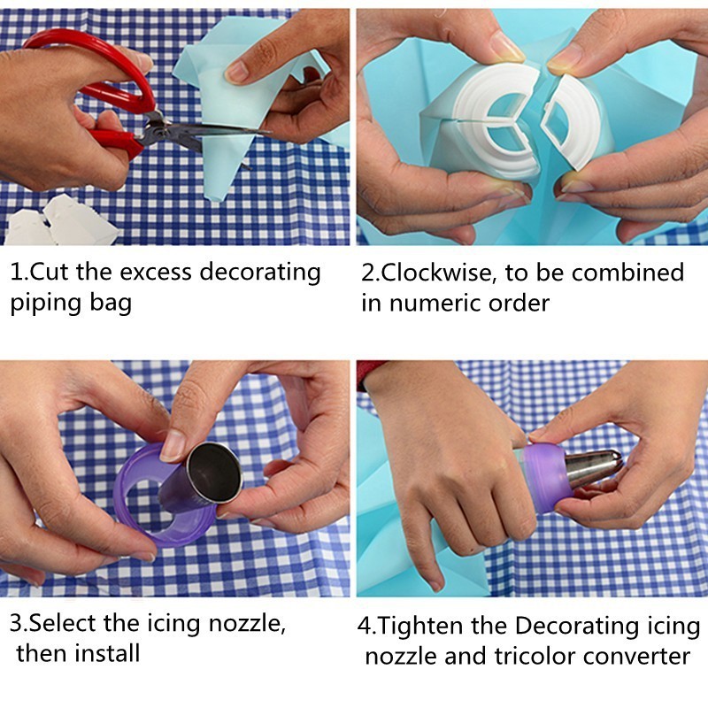 3 Color Cake Decorating Tools Icing Piping Cream Pastry Bag&Nozzle Converter - Image 5
