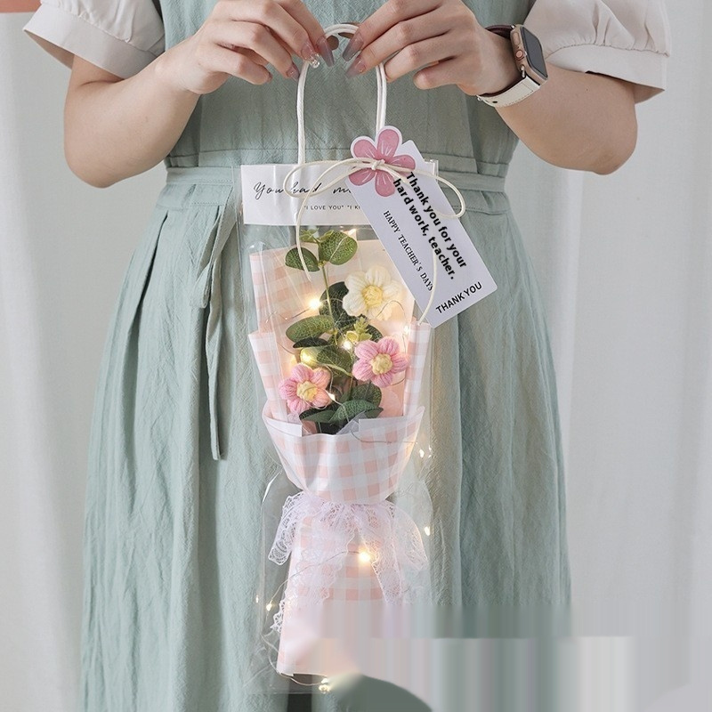 Wool Bouquet Artificial Flower Knitted Puff Flower Finished Hand-woven Gift - Image 4