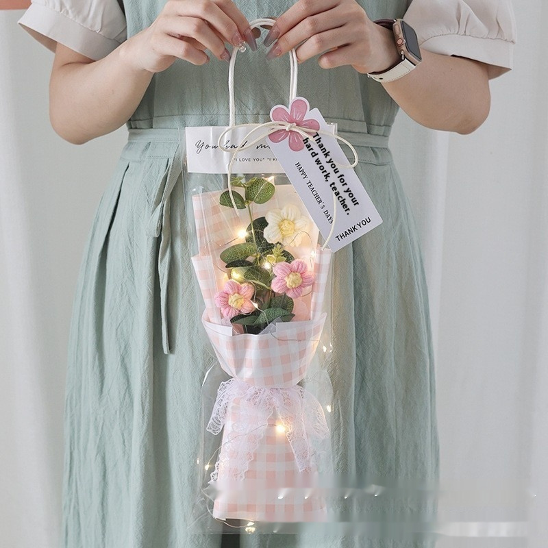 Wool Bouquet Artificial Flower Knitted Puff Flower Finished Hand-woven Gift - Image 5