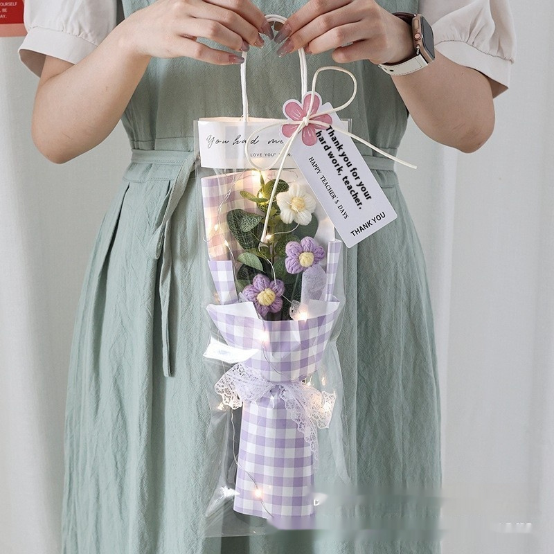 Wool Bouquet Artificial Flower Knitted Puff Flower Finished Hand-woven Gift - Image 6