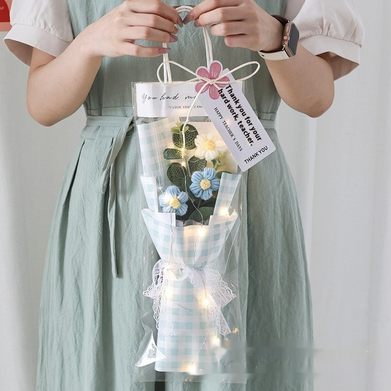 Wool Bouquet Artificial Flower Knitted Puff Flower Finished Hand-woven Gift - Image 7