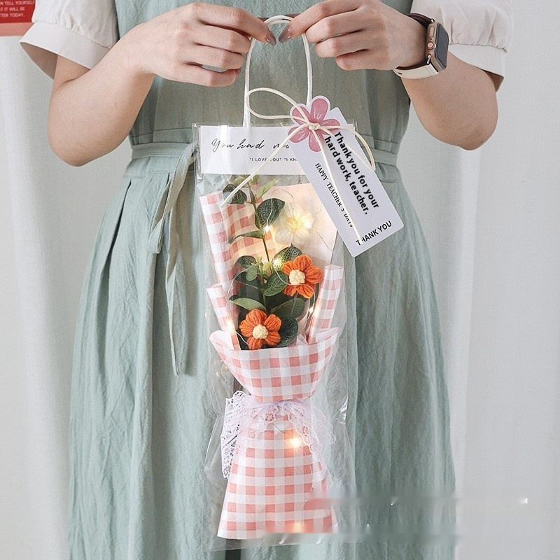 Wool Bouquet Artificial Flower Knitted Puff Flower Finished Hand-woven Gift - Image 8