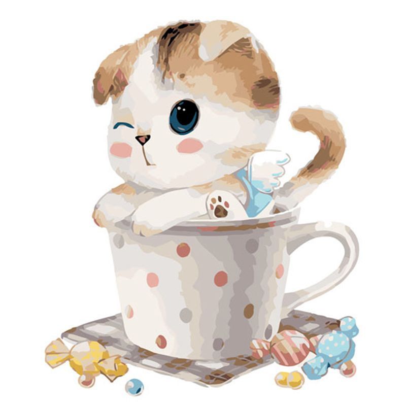 Cute Cat DIY Painted Adult Children Hand-painted Oil Painting - Image 2