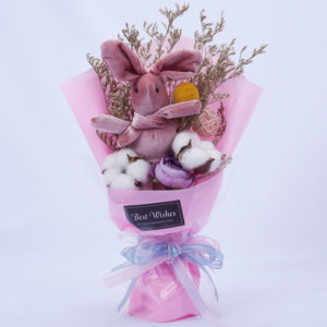 Wishing Rabbit With Light Dried Flower Bouquet Small Hand Holds 520 Valentine's Day