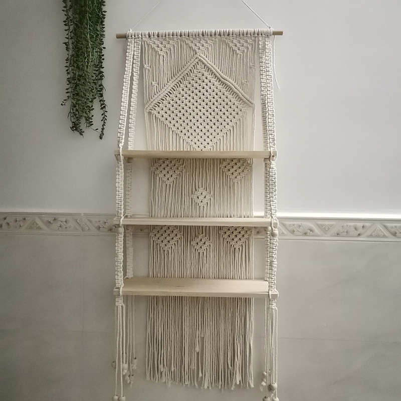 New Nordic Color Cotton Rope Hand Woven Tapestry Rack Wall Storage Rack Room Decoration - Image 3