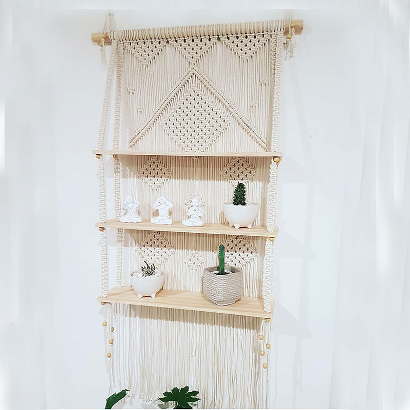 New Nordic Color Cotton Rope Hand Woven Tapestry Rack Wall Storage Rack Room Decoration - Image 5