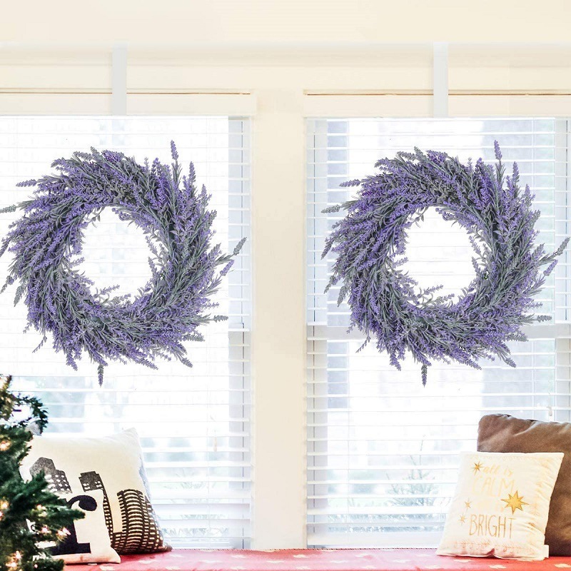 Artificial Wreath Door Trim Large Lavender Flocking Wreath Pendant Window Decoration Door Knocker - Image 4