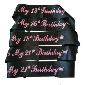 Birthday party rose glitter pink shoulder strap