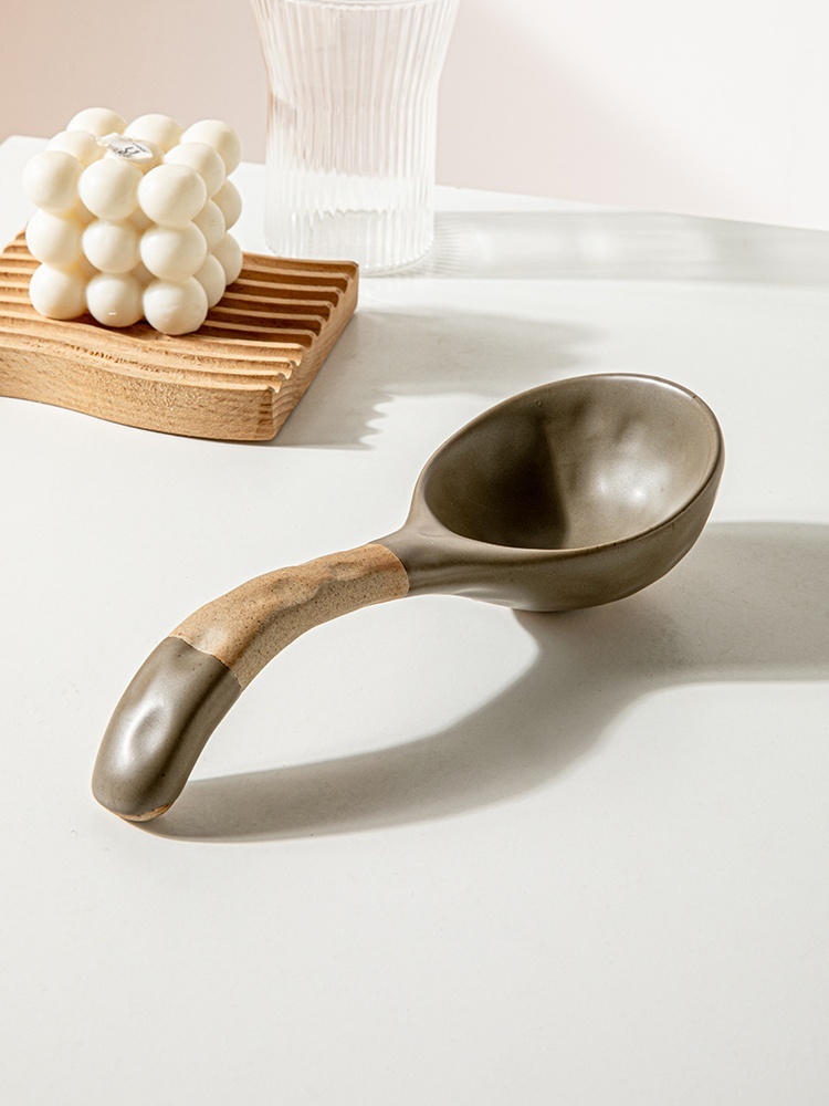 Ceramic Thickened Retro Stoneware Large Long-handle Spoon Household - Image 3