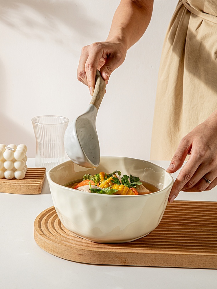 Ceramic Thickened Retro Stoneware Large Long-handle Spoon Household - Image 4